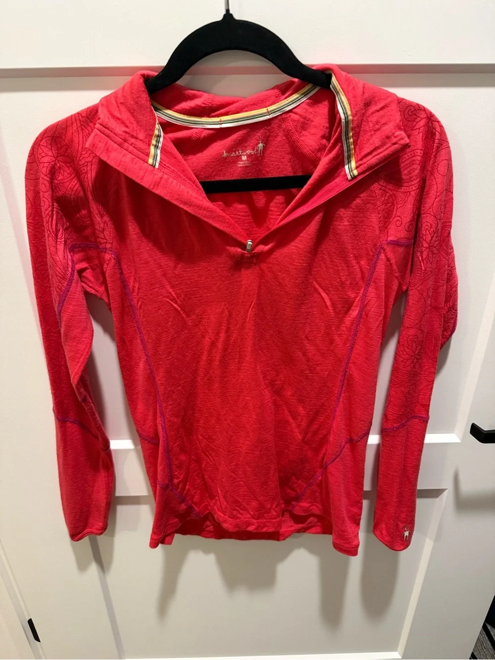 Smartwool Womens Merino Wool 1/4 Zip Base Layer Top Pink Paisley Size Medium